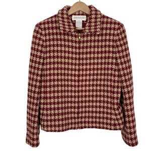Jones New York Size: 14 VTG Red and Tan Houndstooth Jacket Wool and Alpaca Blend